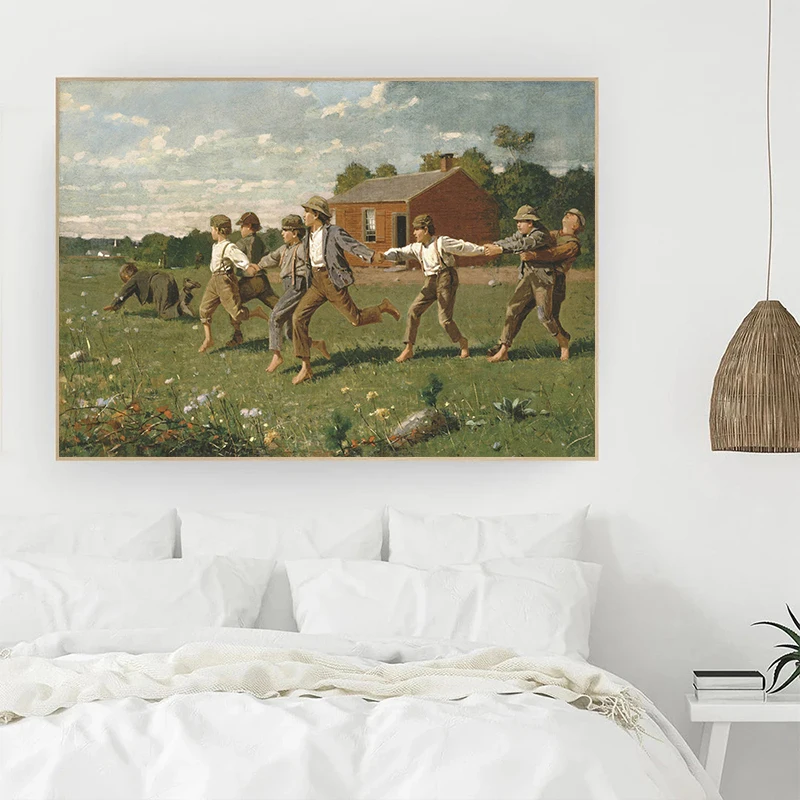 Retro Classic Country Child Playing By The River Girl Rabbit Innocence Poster Canvas Painting Wall Art Pictures Home Decor Gift