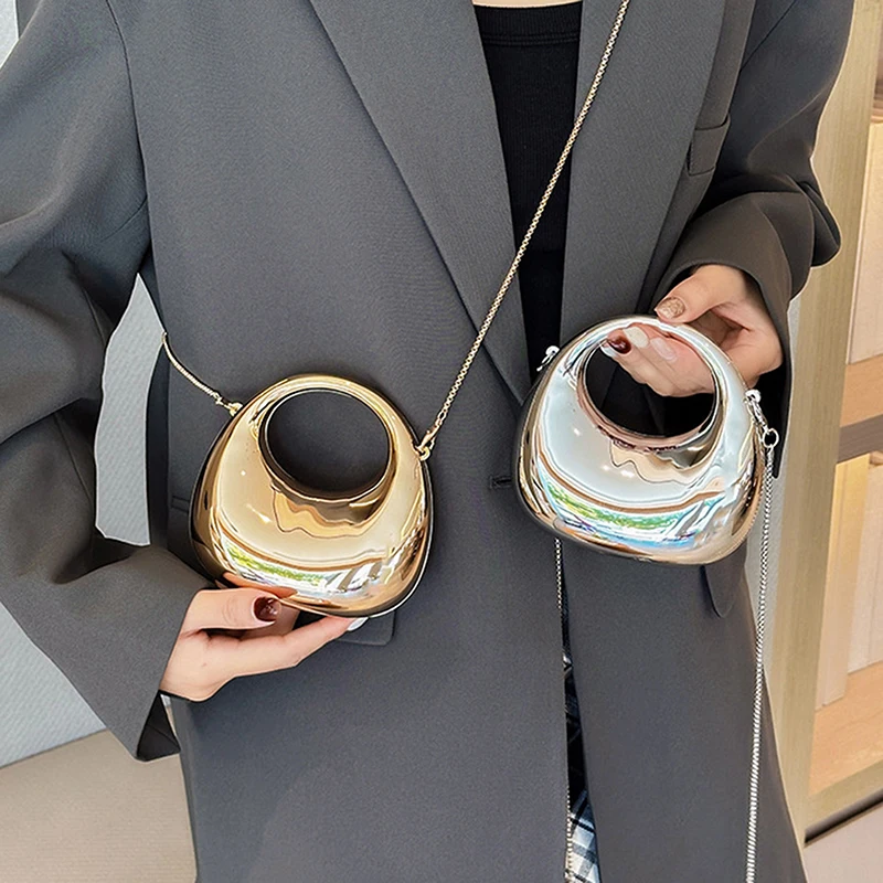 

Женская сумка через плечо с цепочкой, небольшой кошелек, акриловый металлический блеск, полумесяц, вечерние, банкетные, женская сумка, роскошная сумка