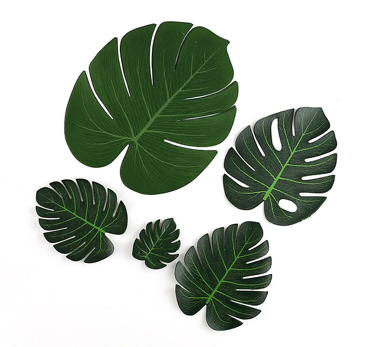 12pcs/Lot Green Artificial Monstera Palm Leaves for Tropical Hawaiian Theme Party Decoration Wedding Birthday Festival Supplies