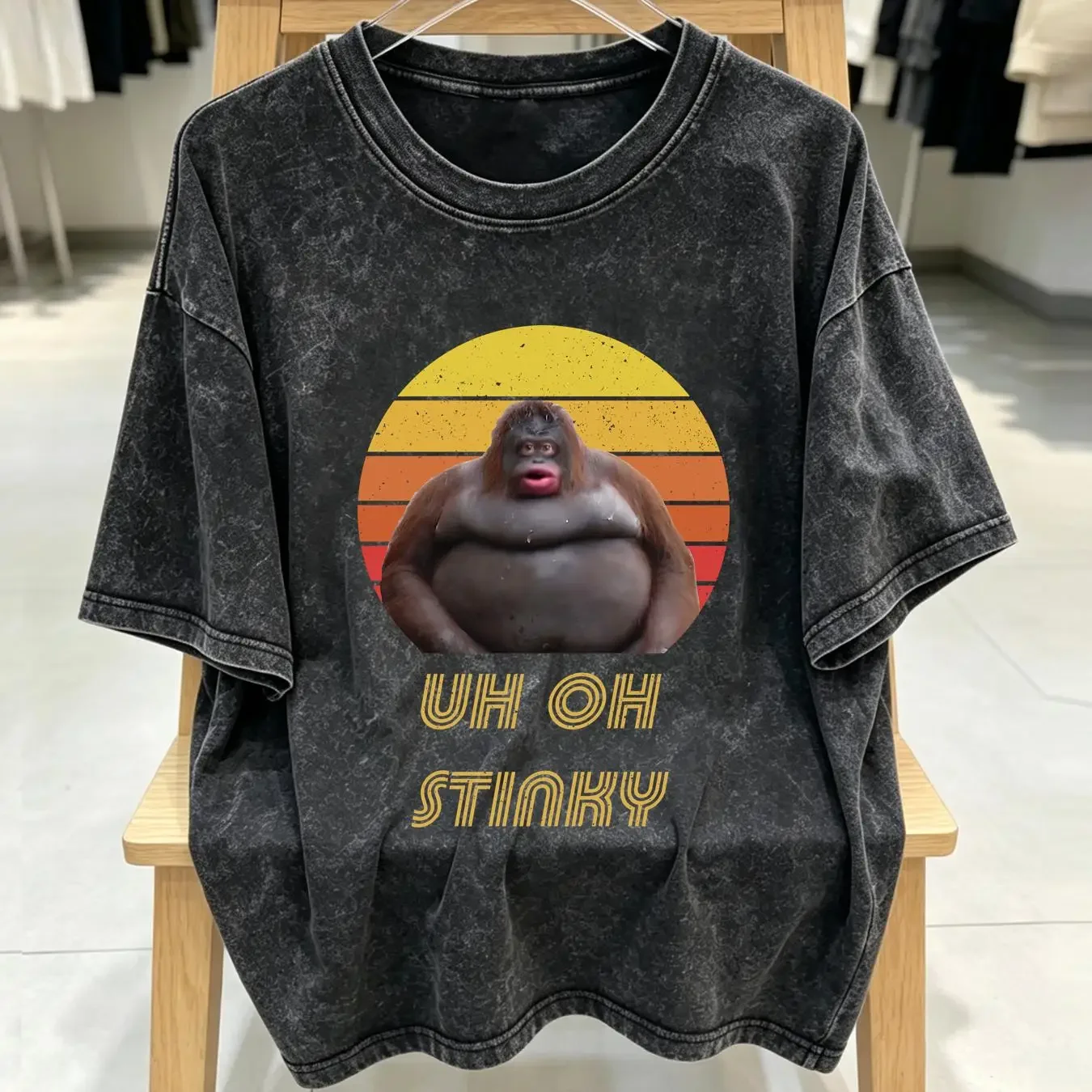 washed T Shirt Uh Oh Stinky Meme Funny Dank Poop Edgy long or short sleeves vintage Washed designer clothes Comfortable