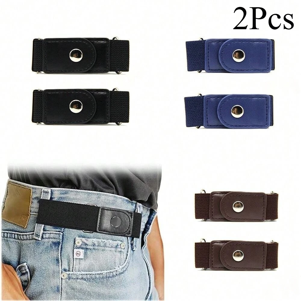 2pcs/set New Elastic Belt For Women Men Unisex Stretch Belt For Pants Jeans Casual Buckle Free Adjustable Invisible Belt