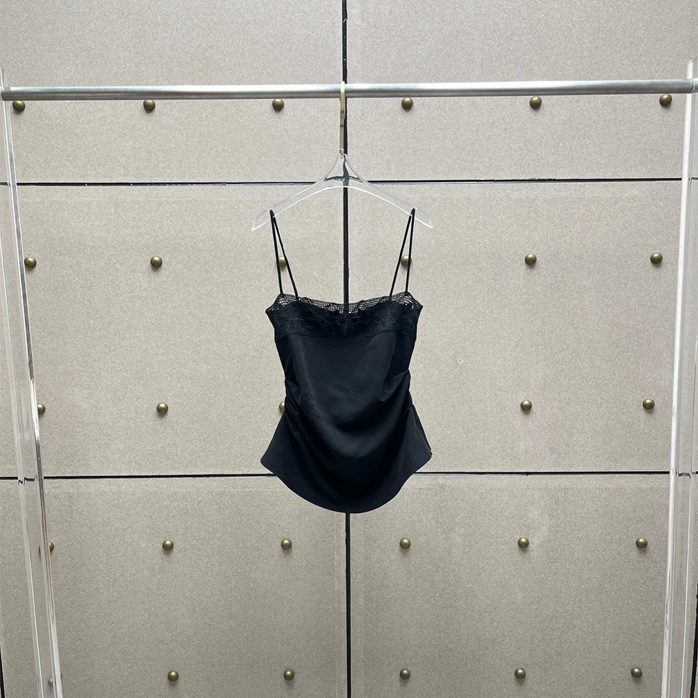 

Женский топ-камизол из хлопковой смеси с кружевной отделкой, на тонких бретелях, с драпировкой и изогнутым подолом, облегающий, сексуальный, в стиле Y2K, новинка 2026 года