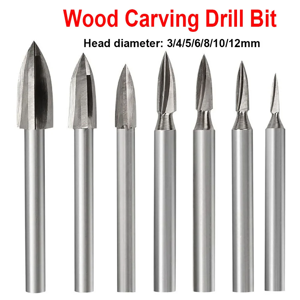 

6mm Shank Wood Engraving Drill Bit White Steel Carving Drill Bit Set for Woodworking Carbide Grinding Drill Bit Carving 3-12mm