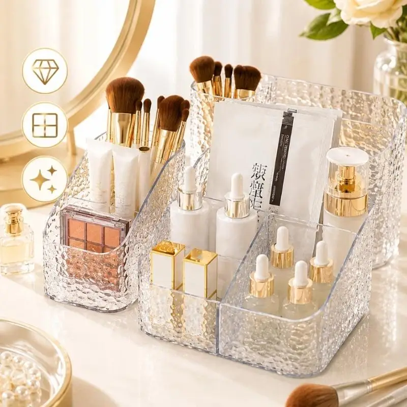 Wavy Pattern Cosmetic Storage Shelf Transparent Plastic Tray: For Elegant Sophisticated Vanity Table Decor