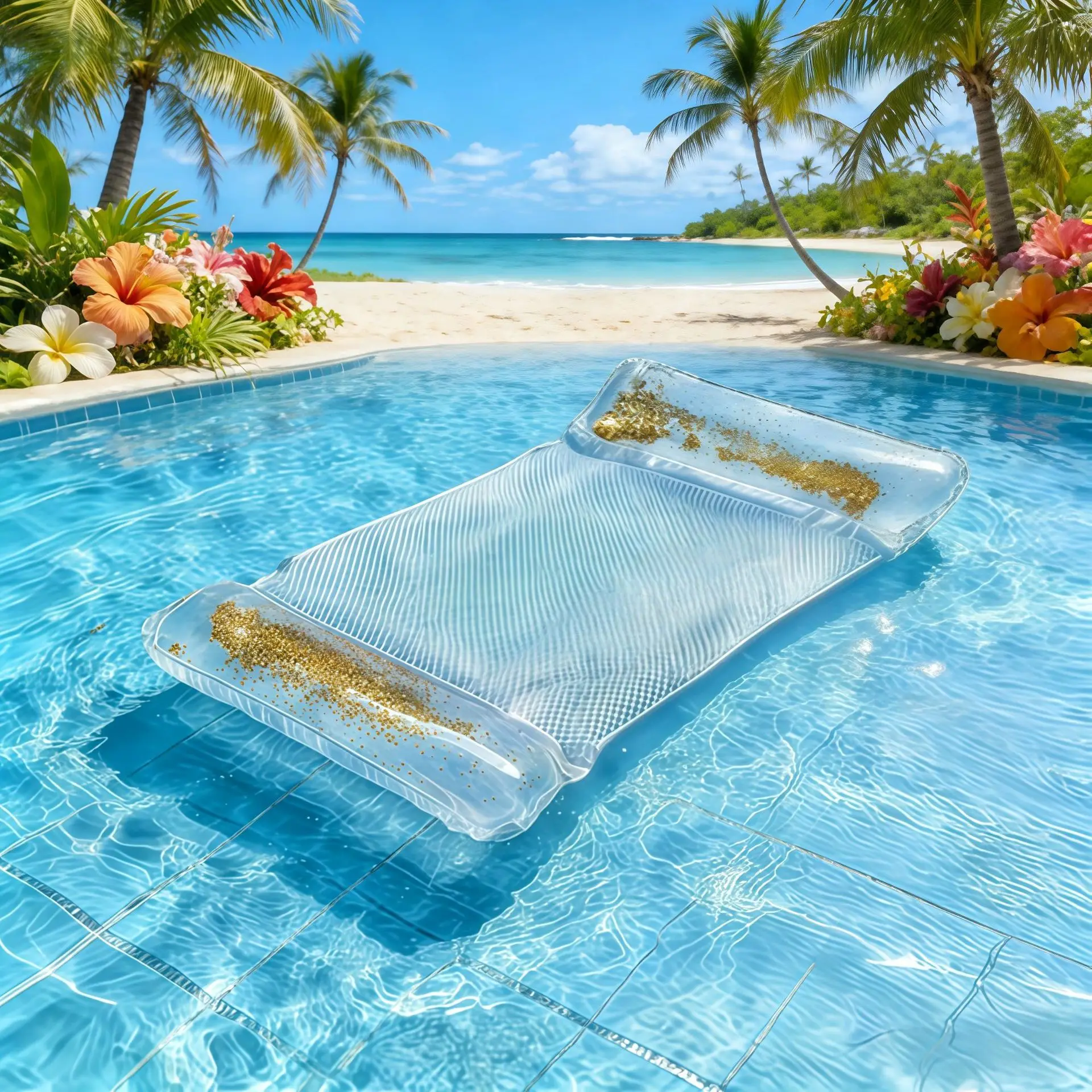 Nuova Sedia Gonfiabile Galleggiante Trasparente in PVC con Paillettes Glitterate per l'Estate 2026, Amaca Pieghevole per Piscina e Feste per Adulti