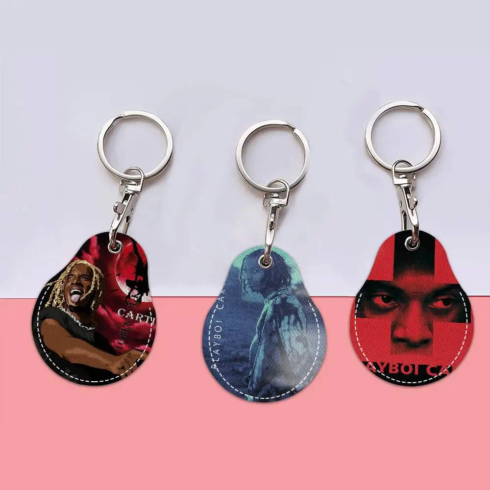 Rapper Playboi Carti PU Card Holder Keychain Key Ring Door Lock Access Tags Card Case Keychain Access Card Key Tag Ring
