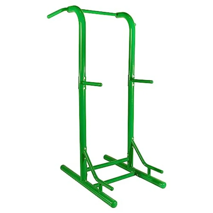 

Pull Up Bar Tower Dip Station for outdoor home gym use, steel construction, black finish, adjustable height and portable design