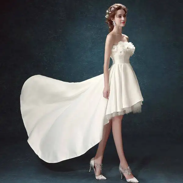 A157 فساتين سهرة بيضاء عالية منخفضة فتاة طويلة من الساتان حفلة موسيقية حفل زفاف رداء الأميرة ثوب رسمي أنيق المرأة فستان التخرج #2