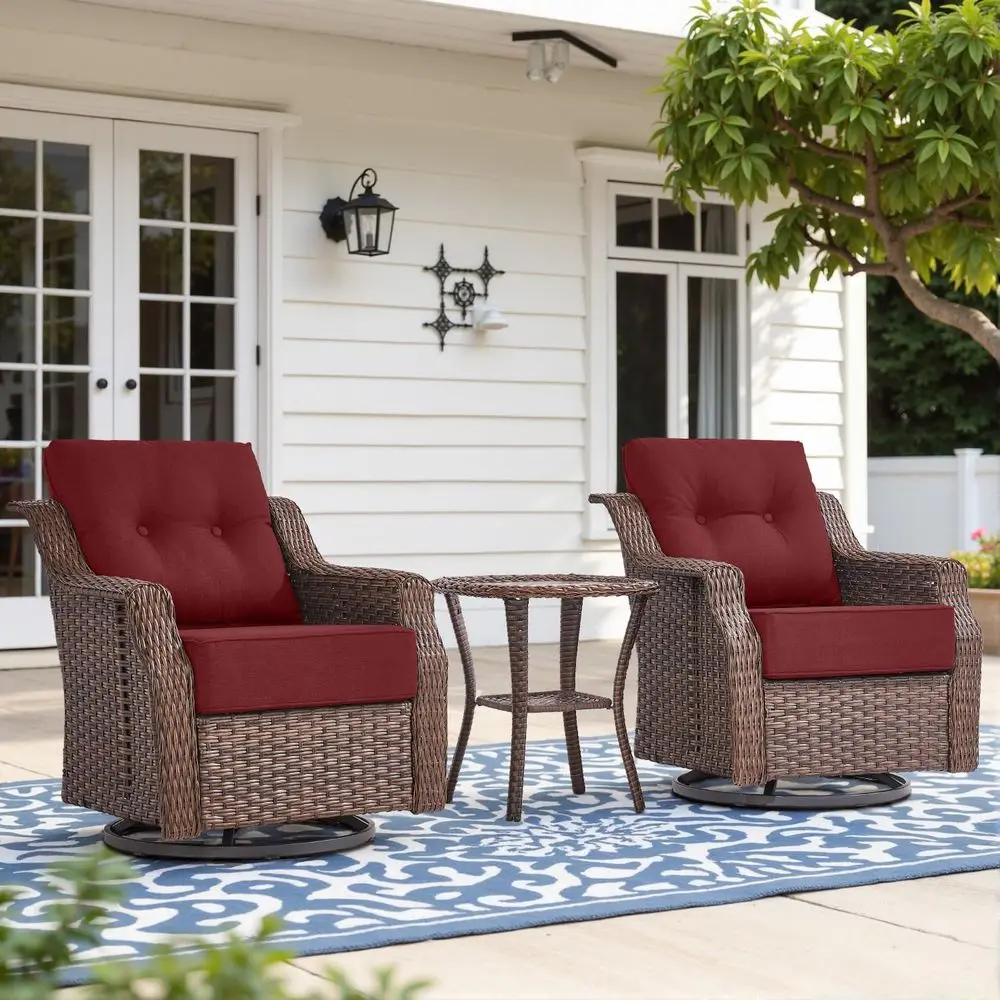

6 Thick Cushion Outdoor Swivel Rocker Chairs Set, 2-3 Piece Wicker Bistro Set with Side Table, Comfortable High Back Patio Glide