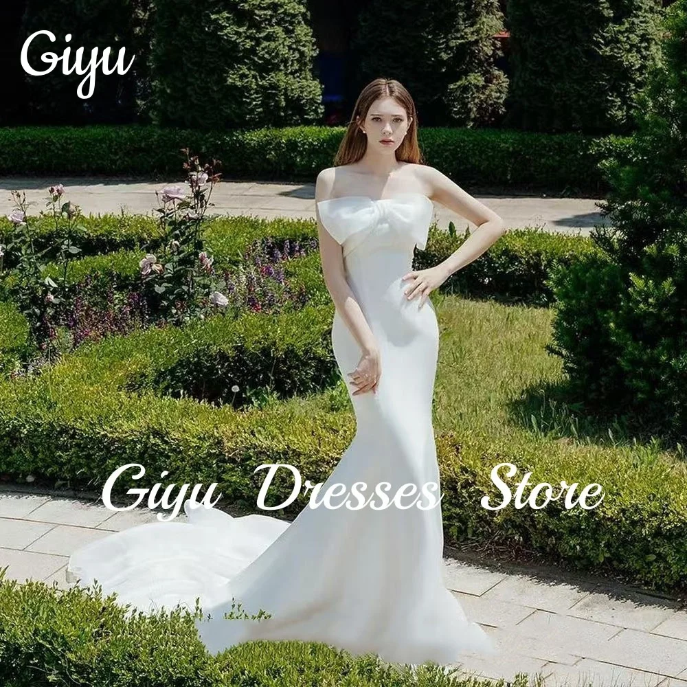 Giyu Spaghetti Straps Tulle A Line corea abiti da sposa servizio fotografico abiti da sposa in raso Plus Size corsetto indietro lunghezza del pavimento