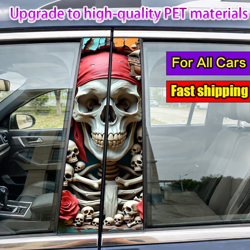 

2-Pack Car Pillar Stickers Skull and Rose Sticker Vinyl Waterproof and Sunproof Protective Sticker