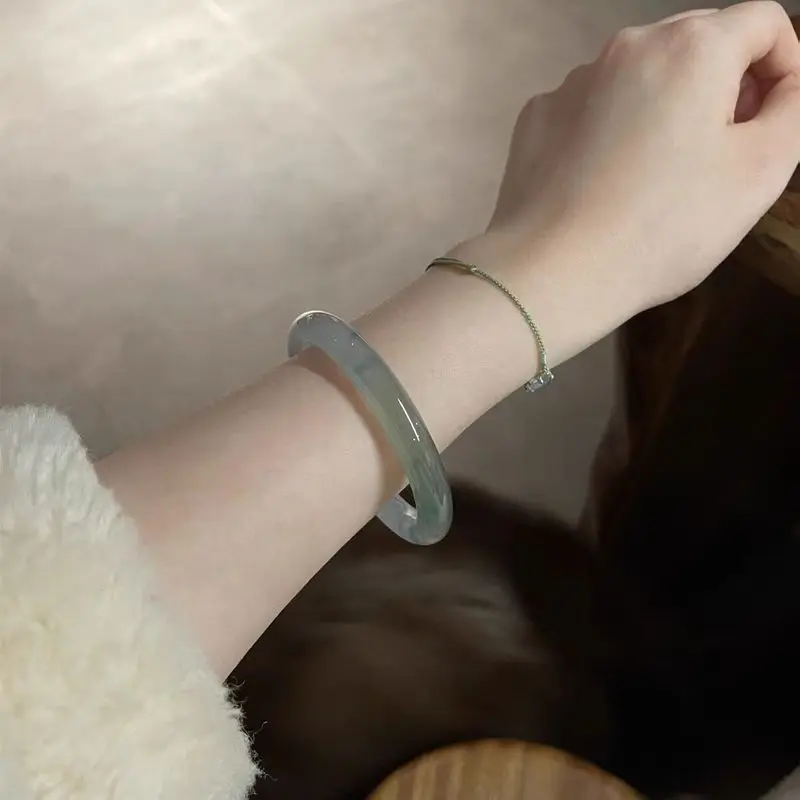 Myanmar ice beauty , oil green semi-carved bracelet, thin round jade bangle, dark-colored jadeite