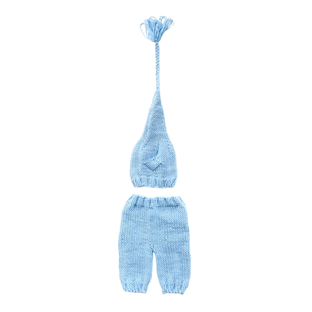 

Photography Props Knitted Long Tassel Hat Outfit Light Blue 0-3 Months Clothes Photography Props