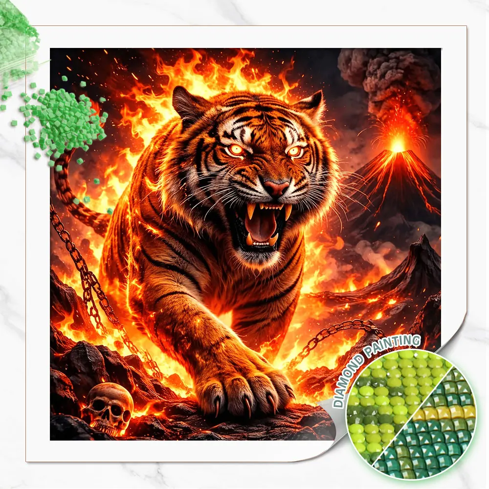 Huacan Full Square Round Drill Diamond Painting Fierce Tiger Volcano Diamond Embroidery Animal Kit Home Decoration Craft Kit