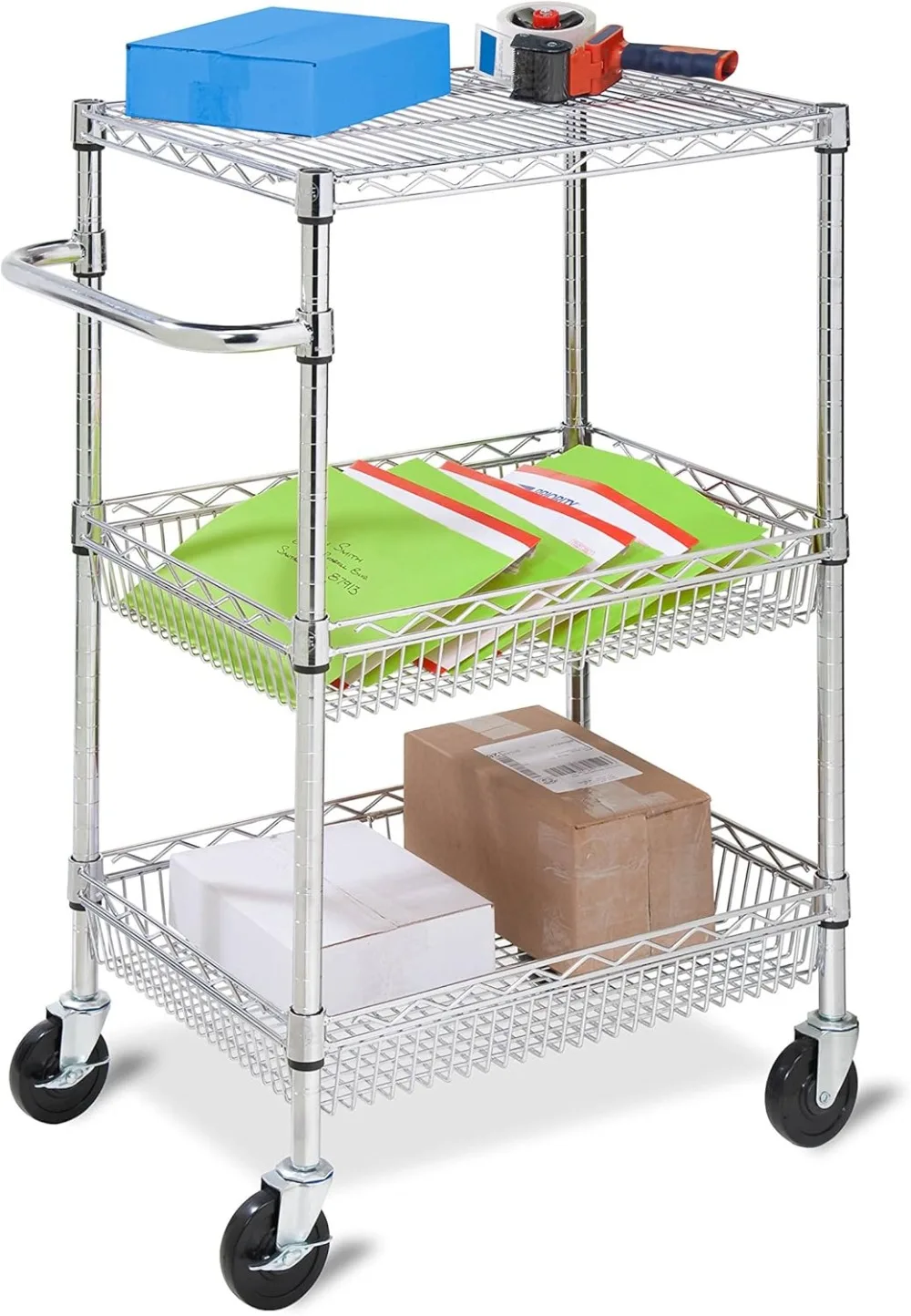 Honey-Can-Do 3 Shelf Chrome Storage Cart CRT-01451 Chrome