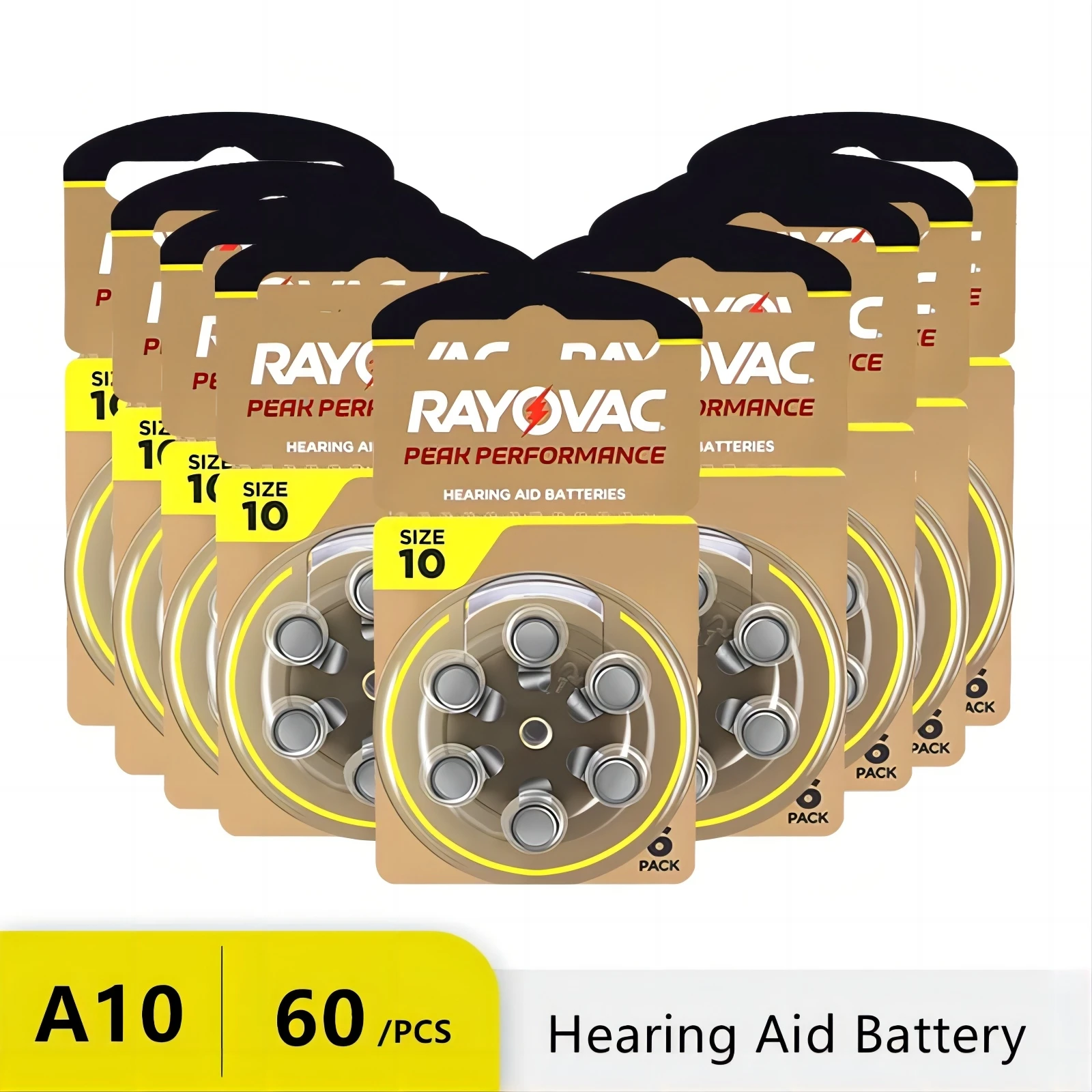 60Pcs Hearing Aid Batteries 10 A10 ZA10 10A P10 PR70 Rayovac Peak High Performance Zinc Air Battery For Mini Digital Hearing Aid