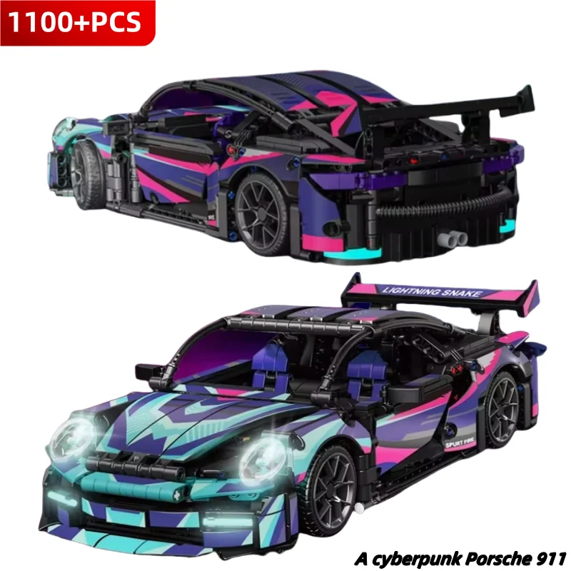 2024 New 1116 PCS Technical 1:14 Black purple Racing Sports Car Building Blocks Assemble Bricks Vehicle Toys Gift For Boy Kids