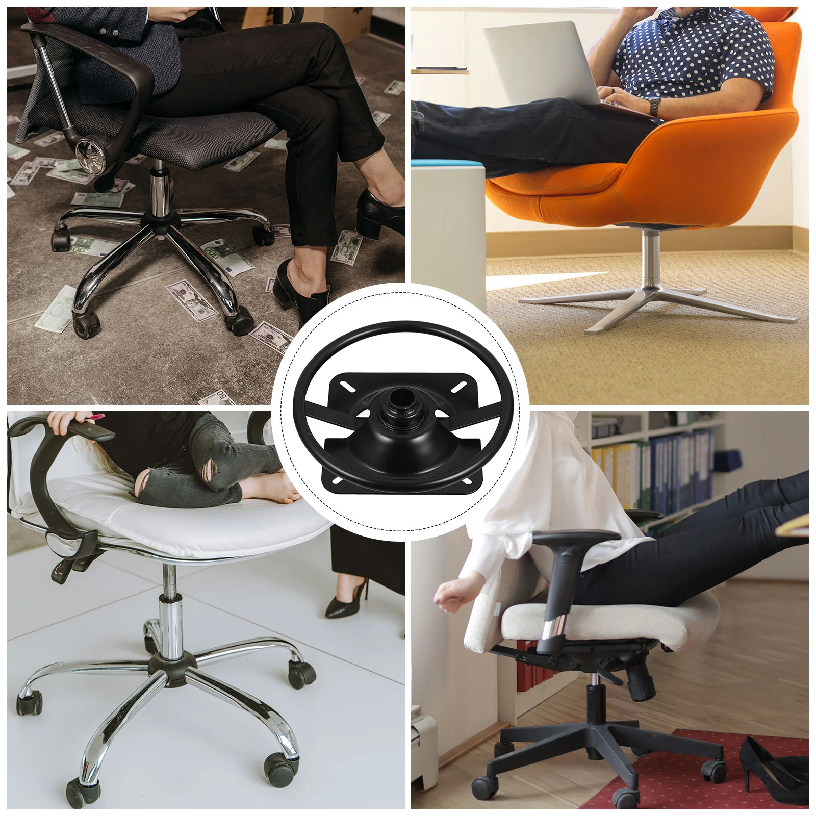 Putar Kursi Dasar Kursi Baki Kantor Penggantian Bagian Kontrol Kemiringan Baja Hitam Tugas Berat