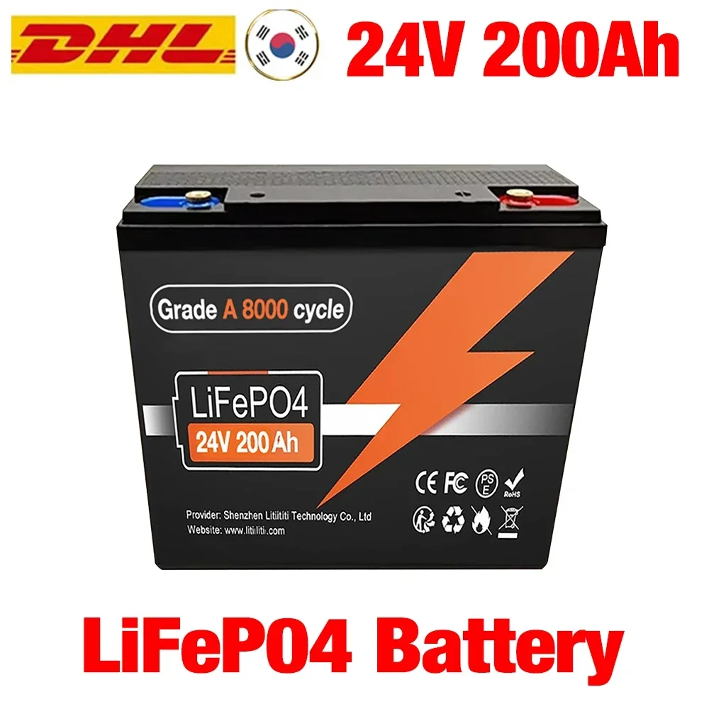 

100% New LiFePo4 24V 200Ah lithium iron phosphate battery Built-in 200A BMS,for Solar Marine Overland Off-Grid LiFePo4 Battery