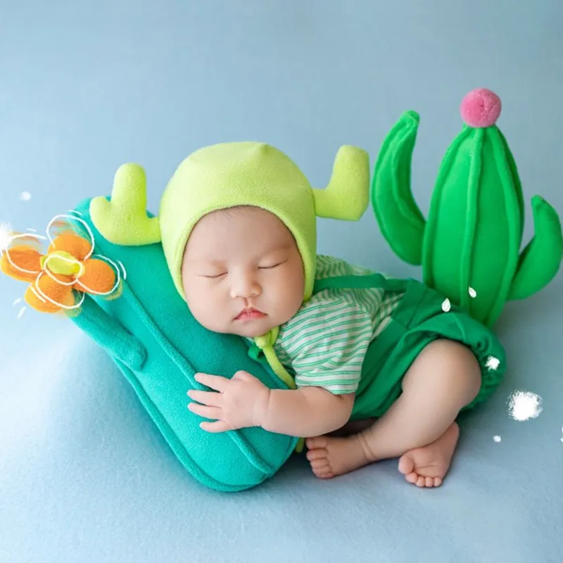 ❤️Newborn Photography Clothing Hat+Jumpsuit+Cactus Throw Pillow 6Pcs/set Studio Baby Photo Props Accessories Clothes Outfits