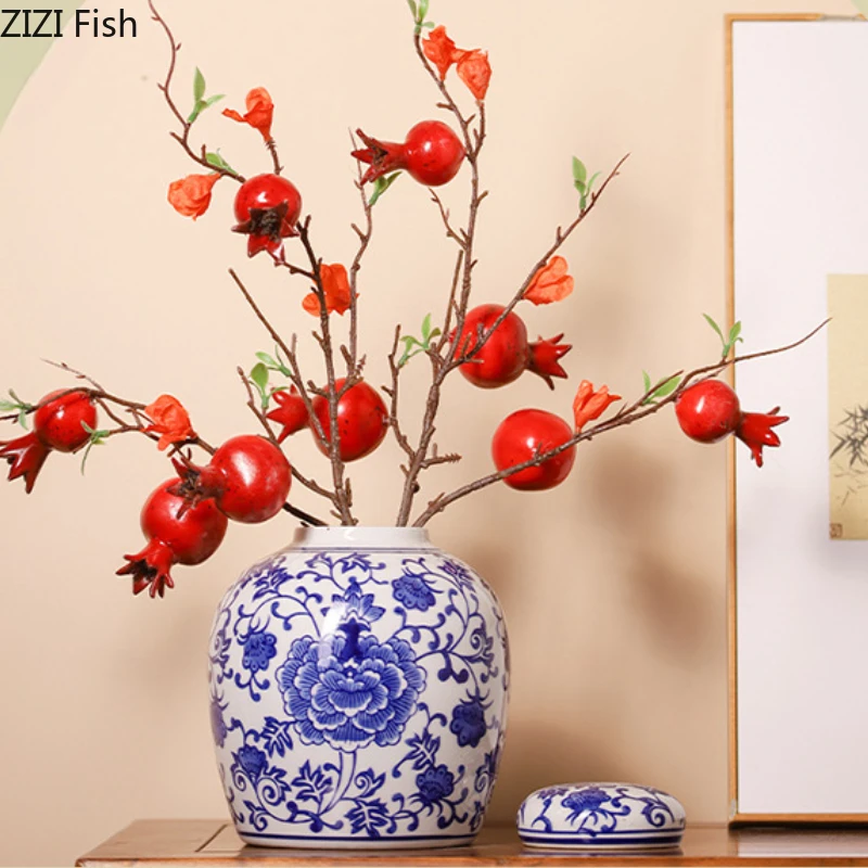 

Blue and White Porcelain Tea Jar Storage Jar Storage Bottle Flower Arrangement Ceramic Vase Storages Tank Seal Pot Organizer