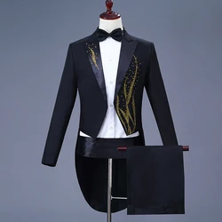 Men's Tail-Coat Diamond Embroidery Tuxedo Tailcoat Slim Fit Dress Suit Men Party Wedding Dinner Jacket