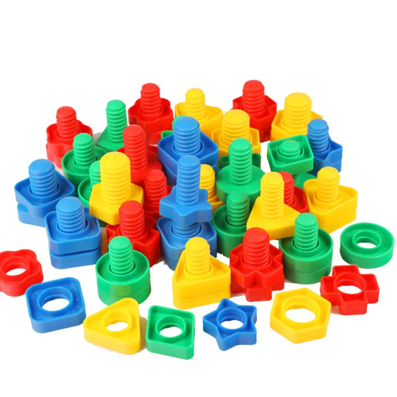 8 Set Montessori Screw Building Blocks Plastic Insert Blocks Nut Shape Toys for Children Learning Educational Toys Scale Models