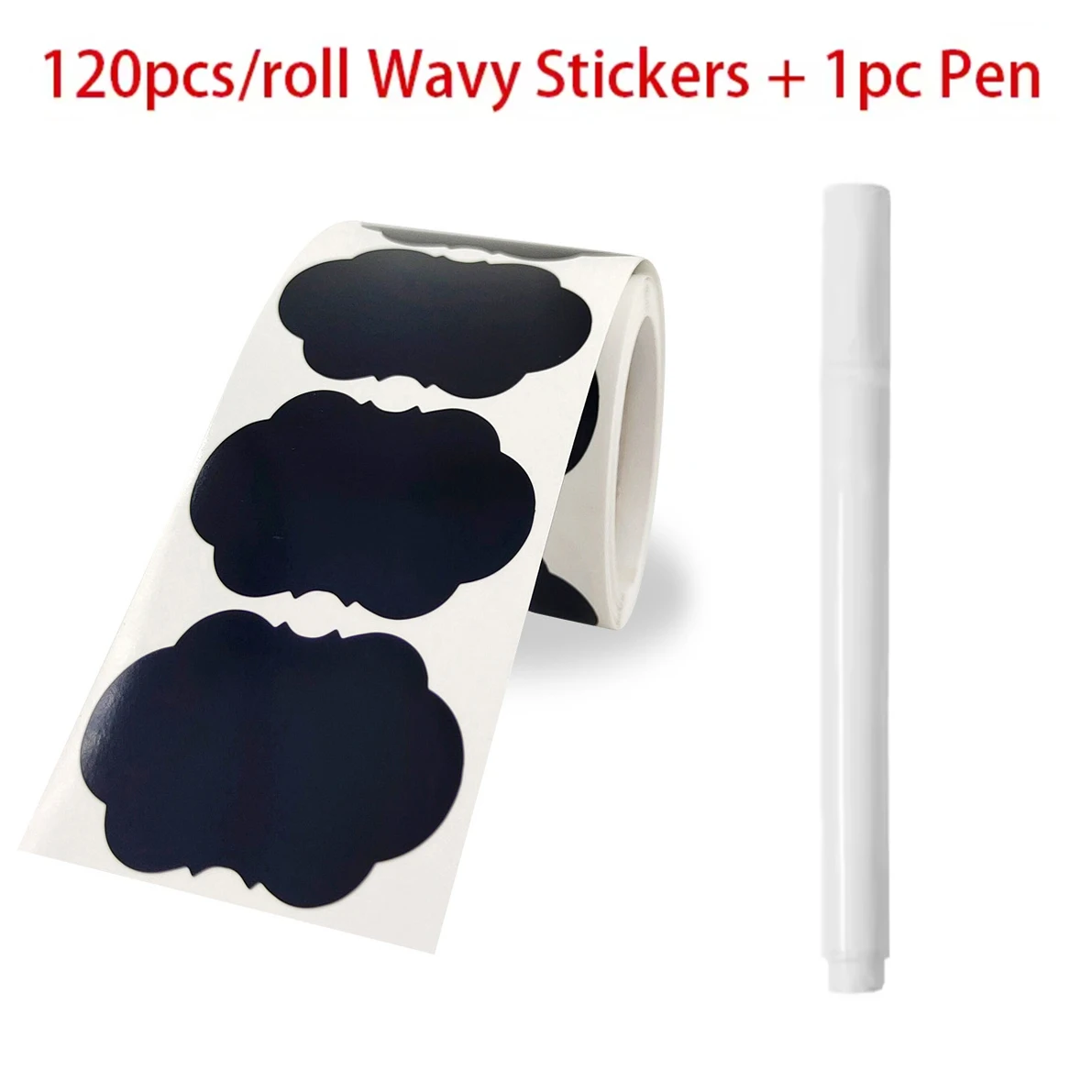 120Pcs/Roll 3 Styles Removable Blackboard Stickers With Erasable Pen Waterproof Chalkboard Labels for Home & Kitchen 1.4*2.2inch