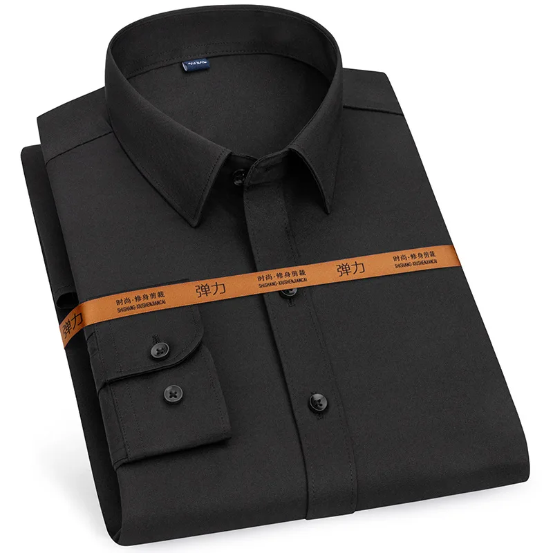 

Z149Black stretch shirt men's long-sleeved Korean style slim-fit professional shirt solid color casual no-iron