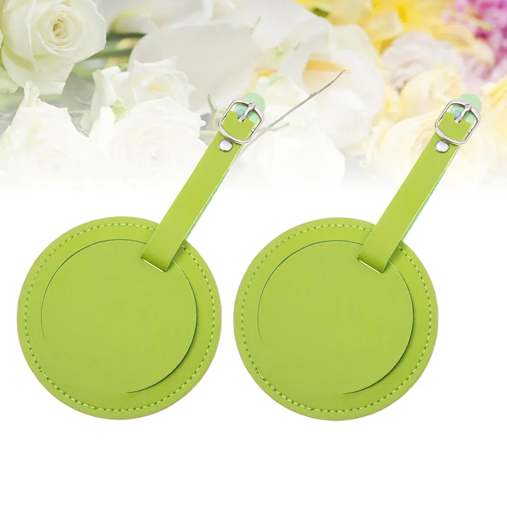 

2Pcs Bright Color Round PU Suitcase Tag with Adjustable Strap for Secure Luggage Id Custom Name Address Writing