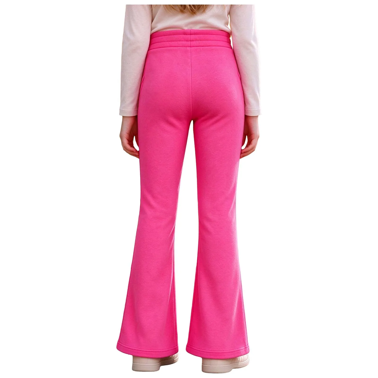 Kids Girls Fleece-lined Flared Pants High-waist Bell-bottom Trousers with Pockets for Daily Life School Park Family Gathering