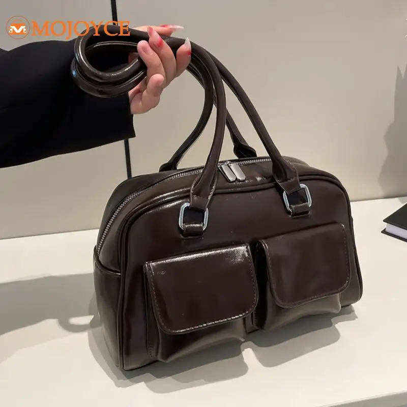 Simple Fashion Women's Handbag PU Leather Shoulder Bag Solid Color Tote Bag Large Capacity Underarm Bag Multi pockets Armpit Bag