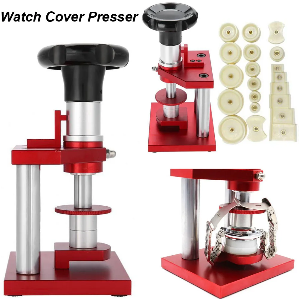 Screw Type Watch Case Press High Precision Watch Back Cover Presser Watch Case Closer Watch Repair Tool with 20 Dies