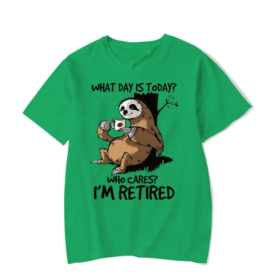 Man Short Sleeve summer Cartoon Sloth Top Tees Homme Camiseta 2024 Men's T-shirt  Sloth Who Cares I'm Retired Graphic Tee Shirt