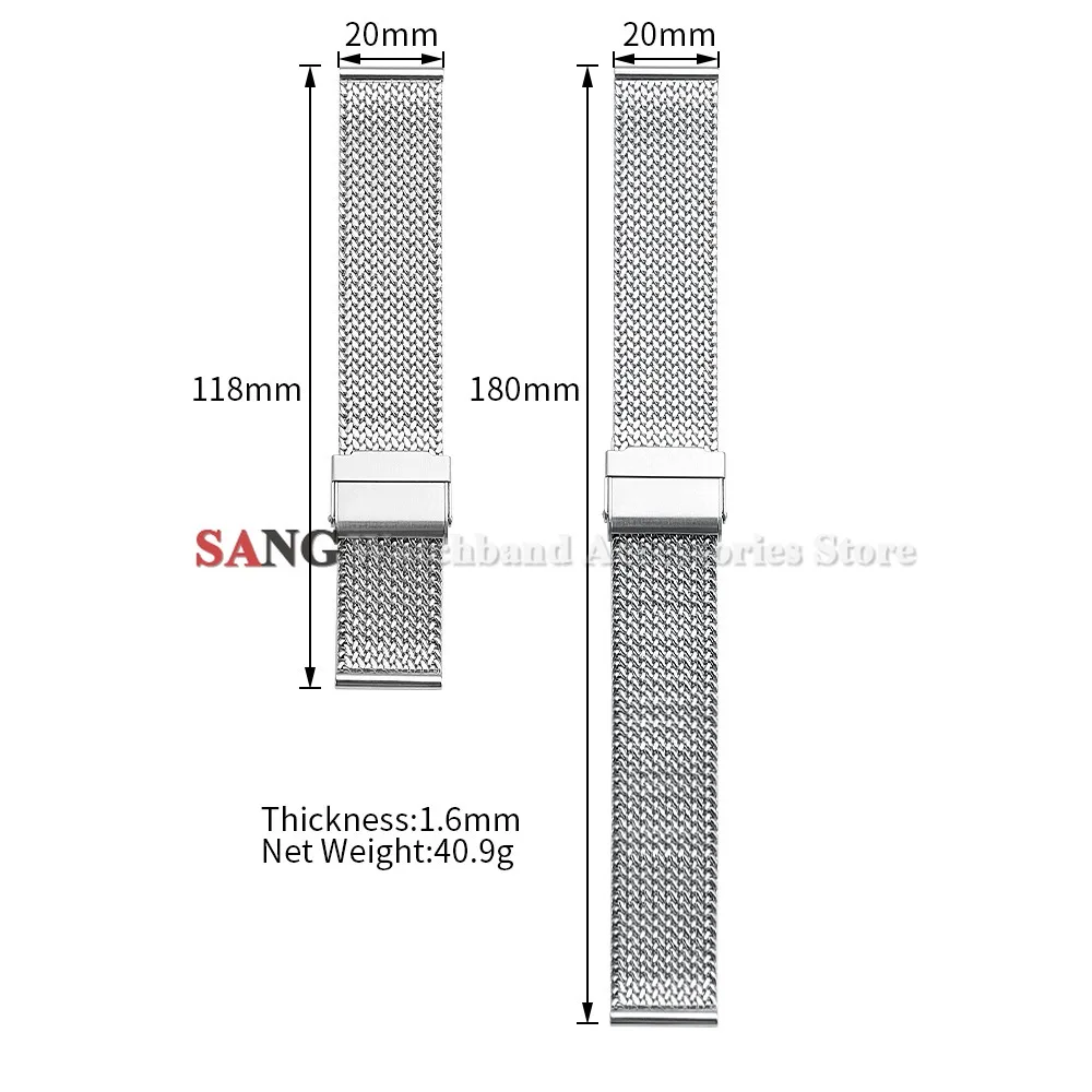 16mm 18mm 20mm Faltschnallen-Mesh-Uhrenarmband Edelstahl-Uhrenarmbänder Smartwatch Modisches Armband Metall Wasserdichtes Handgelenkband – Detail 1