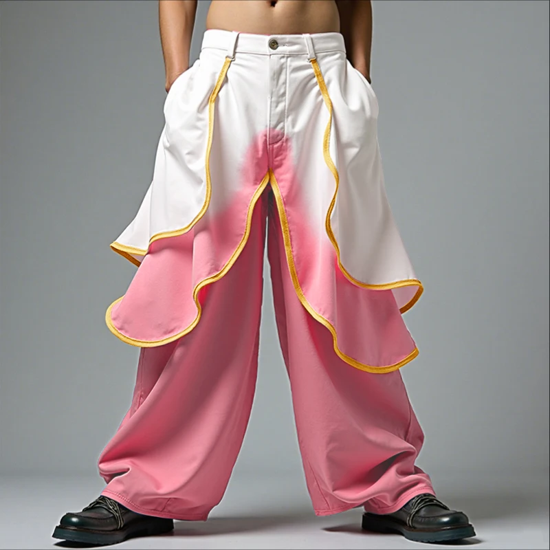 

INCERUN мужские брюки Tie Dye на пуговицах для бега с рюшами и градиентом повседневные брюки мужские уличные свободные брюки 2025 модные мужские длинные брюки S-5XL