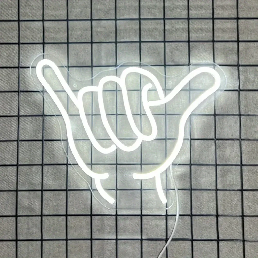 Neon Signs Shaka Hand Gesture Hang Symbol LED Light for Wall Decor Greeting Lamp for Home Bedroom Restaurants Shops Bar Party