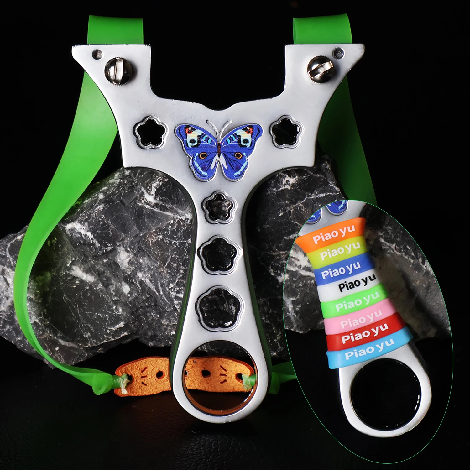 

High Quality Alloy Dazzle Color Slingshot with Anti-Slip Rubber Ring Quick Press Screw Large Bow Head Outdoor Hunting Slingshot