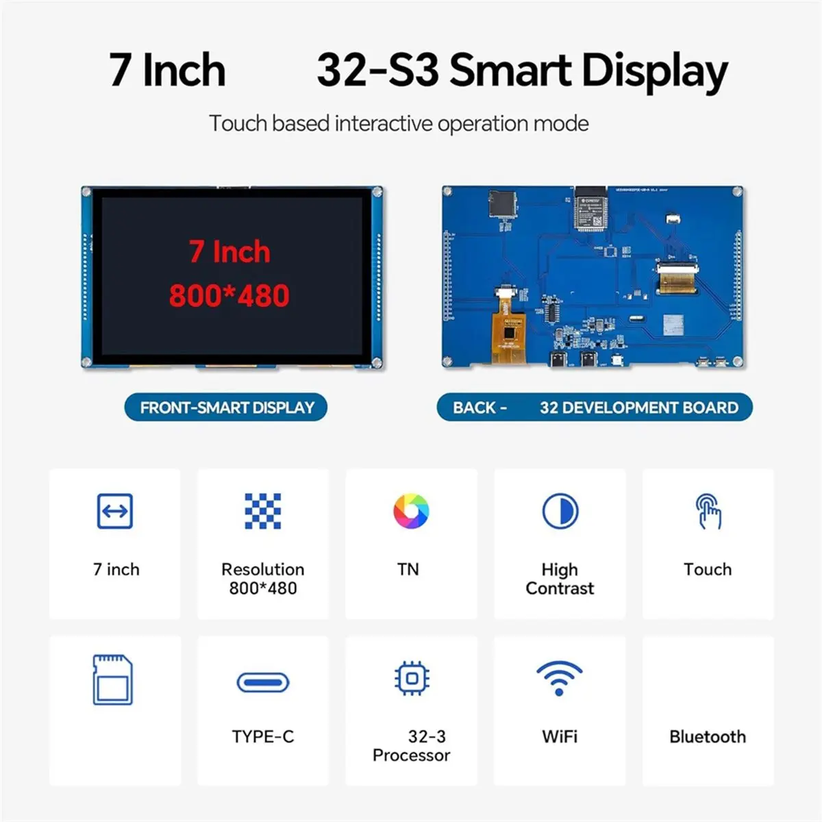 2026 NEW 7 Inch - Touch Display 800x480 Capacitive Screen WiFi Bluetooth LVGL for Dual-Core 240MHz Onboard Antenna