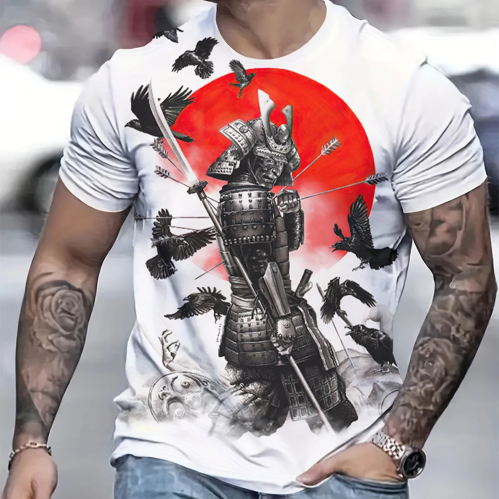 Japanese Oni Samurai T-Shirt For Mens Tees Spring Clothing Oversized Short Sleeve Tops Street Clothing Men\'s T-Shirt
