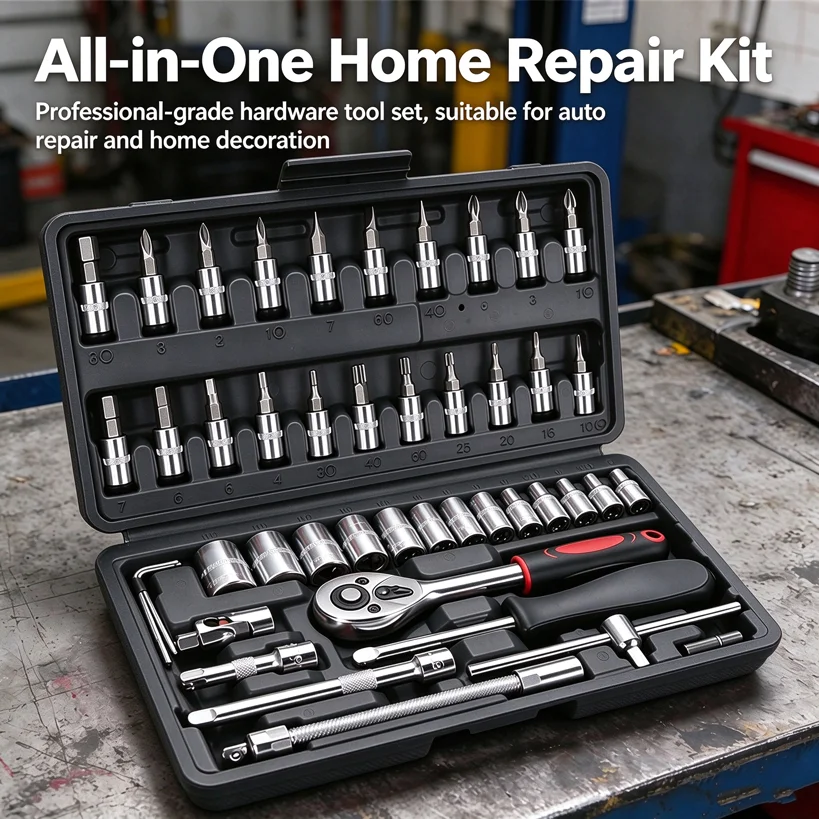 150/46Pcs Premium Heavy Duty CR-V Socket Wrench Ratchet Set, Multifunctional Auto Mechanical Repair Tool Kit with Storage Case