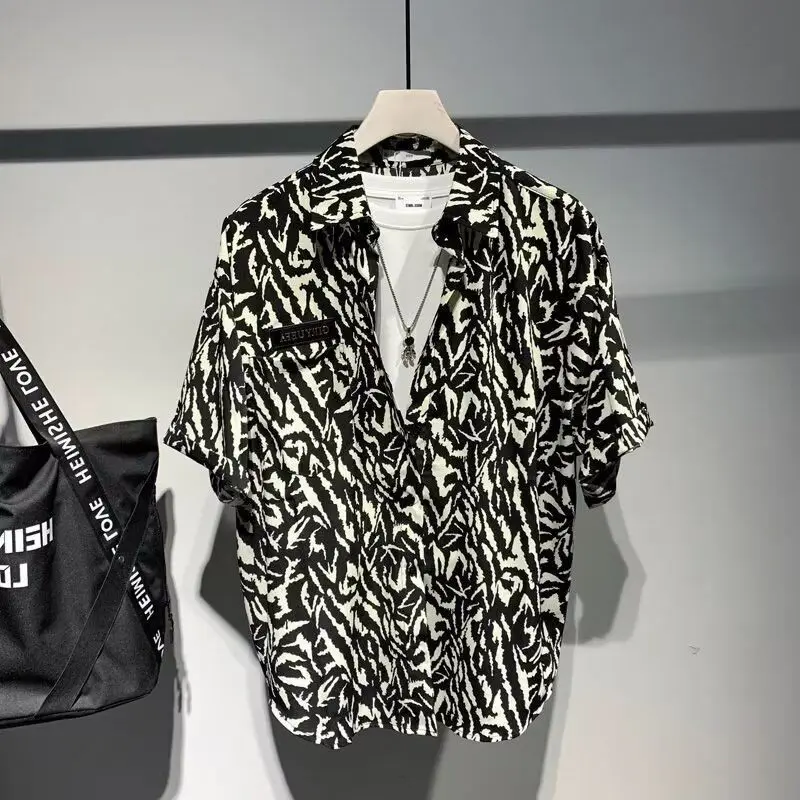 

Мужская модная винтажная пляжная рубашка с принтом High Street в гавайском стиле для отдыха, летние повседневные топы большого размера с короткими рукавами и лацканами, Ropa Hombre