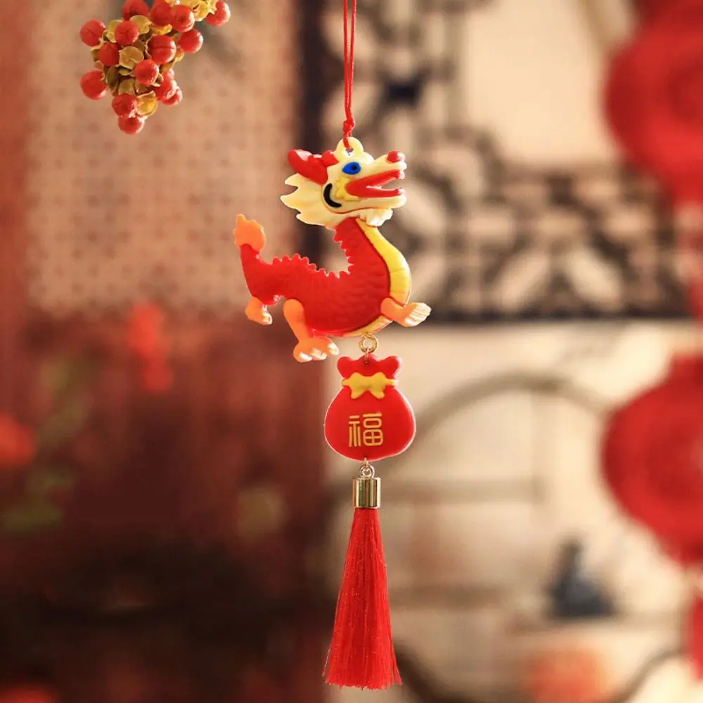 Dragon New Year Rubber Doll Pendant Chinese Style Decorative Bonsai Pendant Traditional with Tassel Spring Festival Pendant