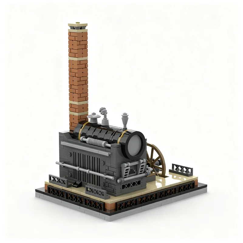 375pcs MOC Steam Engine Retro Steampunk Look Creator Creator Expert Model Building Blocks Construction Birthday Idea Creative