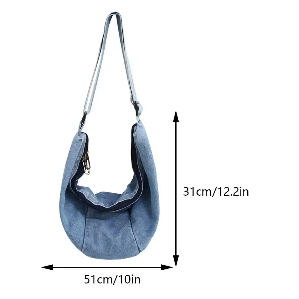 Unisex Hobo Sling Bag Adjustable Strap Denim Retro Shoulder Bag Zipper Closure Large Capacity Daily Dating Bag for Women Men