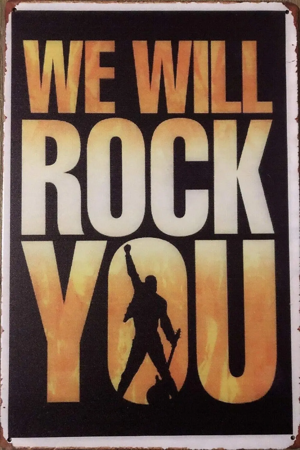 Retro Vintage Metal Plaque Sign Music Man Cave We Will Rock You Tin Sign for Home Bar Kitchen Pub Wall Decor Signs 12x8inch