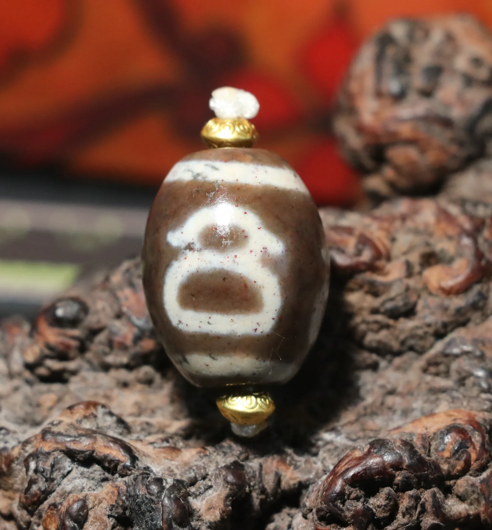 4A Ultra Energy Tibetan Old Agate Cinnabar Dots Wealth God Big Daluo Totem DZi Bead Amulet For Making Jewelry Timestown