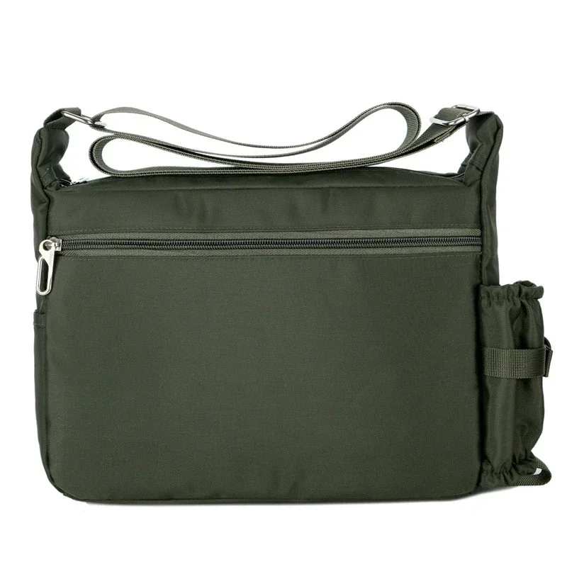 Sac à bandoulière décontracté pour hommes, sac à bandoulière de grande capacité en nylon Oxford Splash Verde avec poche latérale pour gobelet d'eau