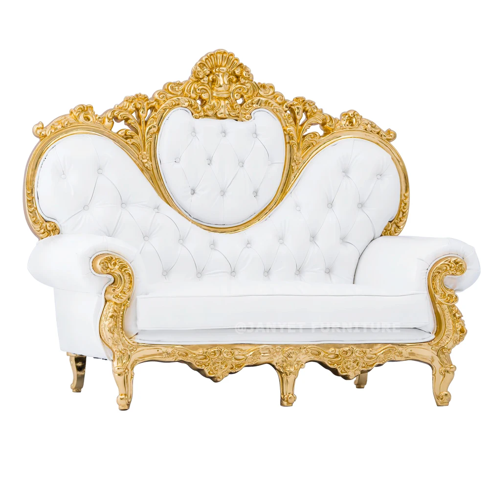 Luxury Royal Event Venue Stage Chair Gold Hand Carved Wedding Sofa Design