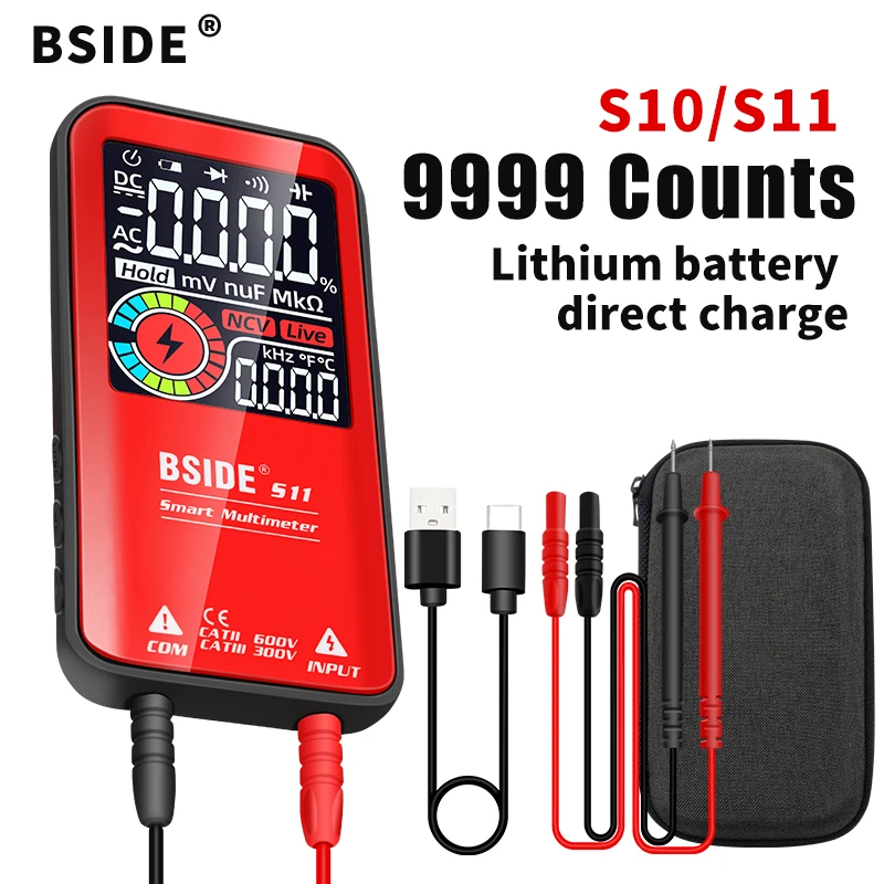 BSIDE S10 / S11 Digital Smart Multimeter Color LCD Display 9999 Digital DC AC Voltage Capacitor Ohm Diode NCV Hz Tester DMM